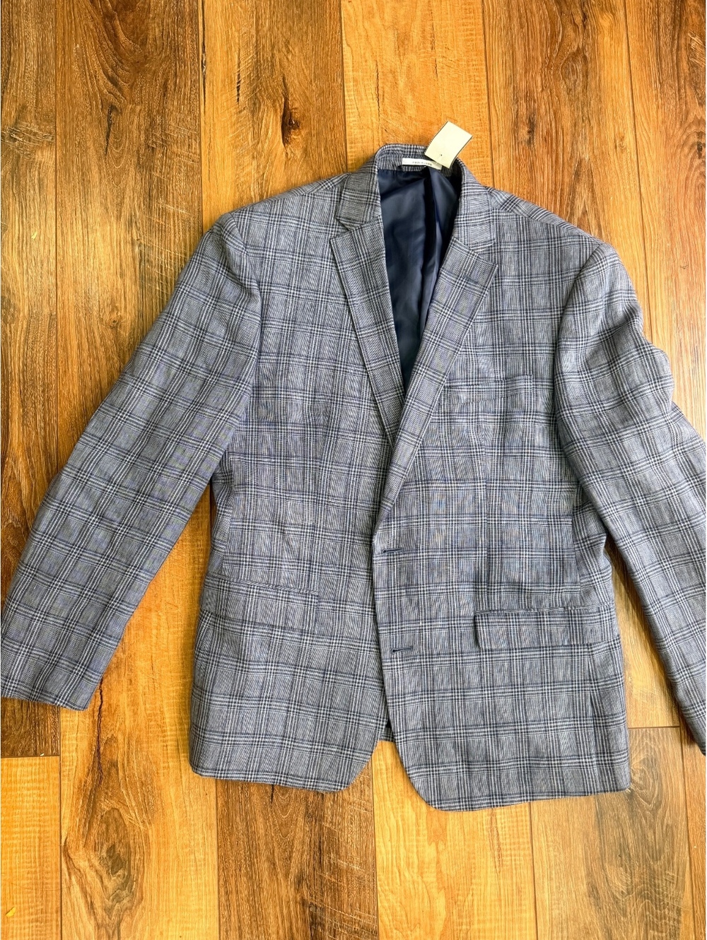 Bar III Men’s Blazer 40S Slim Fit Gray Plaid 100% Linen Sport Coat